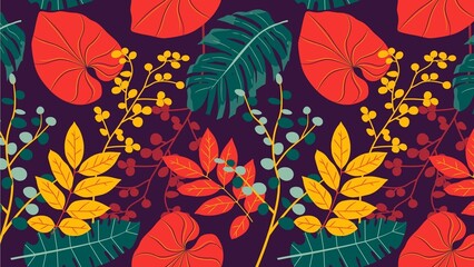 a seam pattern with tropical leaves and berries