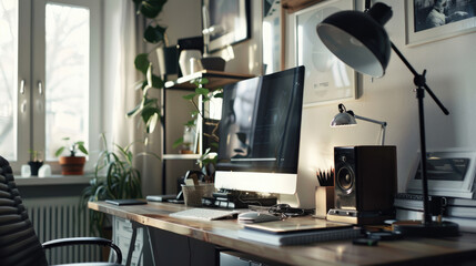 Modern Workspace at Home. Stylish Office Setup with Tech and Creative Essentials