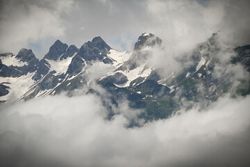 mountains in the fog