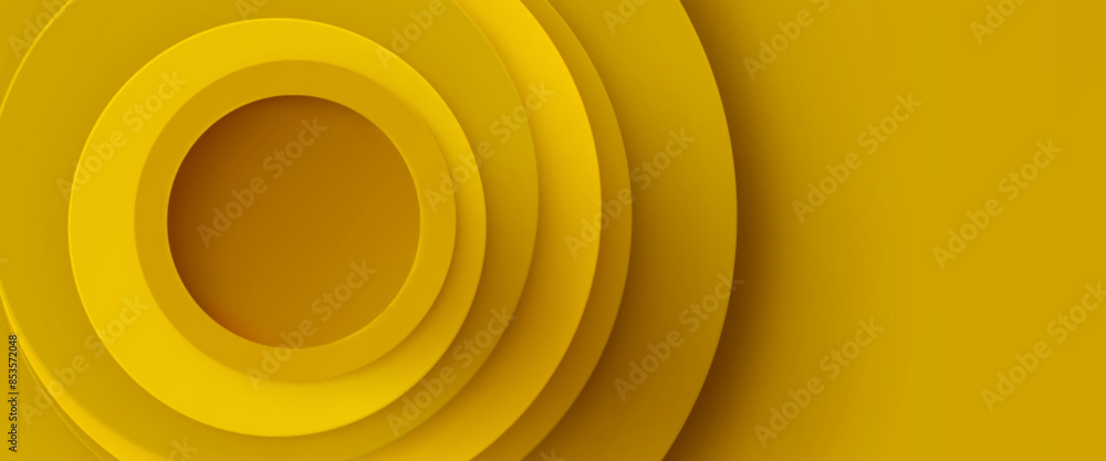 Poster yellow abstract background decorated with circular layers. vector realistic illustration of color bu