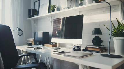 Modern Workspace at Home. Stylish Office Setup with Tech and Creative Essentials