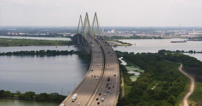 Establishing shot of the Fred Hartman bridge in Baytown, Texas just outside of Houston, Texas