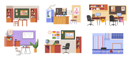 Diverse School Classrooms Interiors Collection