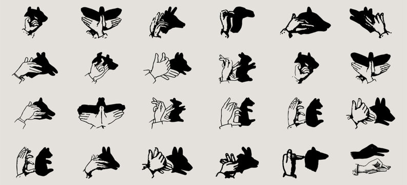 Hand shadow puppet icon collection