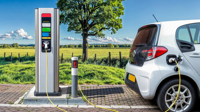 vehiculo el&eacute;ctrico en estaci&oacute;n de carga