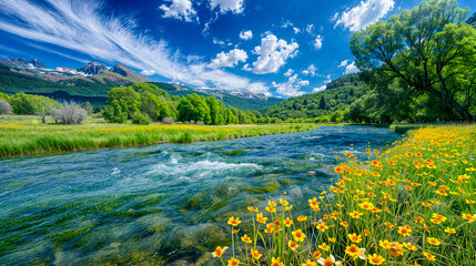 Paisaje de Montaña con Río Cristalino