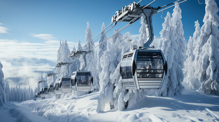 Obraz premium Contemporary Ski Lift or Cable Car In the Midst Of Snow With Trees Landscape Background