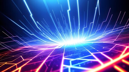 Obraz premium カラフルな線が弾ける魔法のエフェクトのような抽象的な背景イラスト