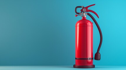 Obraz premium Red Fire Extinguisher on Blue Background. Safety Equipment Fire Extinguisher Isolated