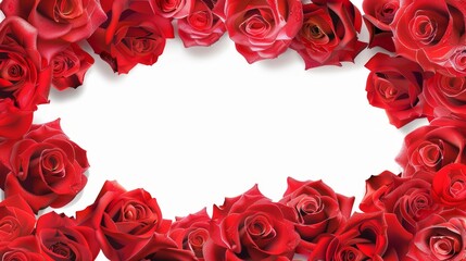 Enchanting Fantasy Red Rose Bouquet Frame on White Background Clipart PNG with Intricate Details, Full View Object for Text Overlay