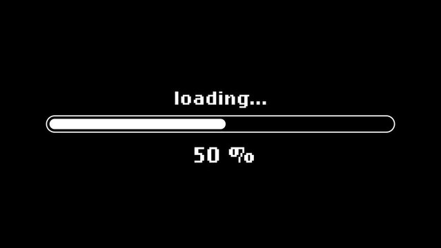 Loading progress bar animation on black background.  Indicator from 0 to 100 increasing percentage.