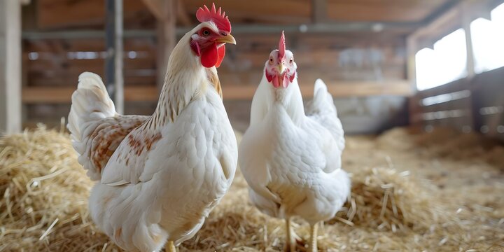Hens Caring for Domestic Chickens (Gallus gallus domesticus). Concept Poultry farming, Hen behavior, Chicken care, Flock management, Livestock health