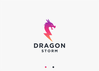 dragon with electricity logo design vector silhouette illustration