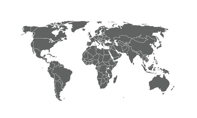 Naklejka premium Map of world isolated on white background. for website layouts, background, education, precise, customizable, Travel worldwide, map silhouette backdrop, earth geography, political, reports.