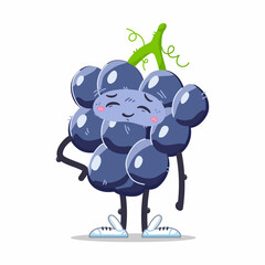 Cute grinning grape vector cartoon character isolated on a white background.