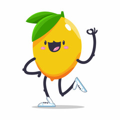 Cute laughing lemon vector cartoon character isolated on a white background.