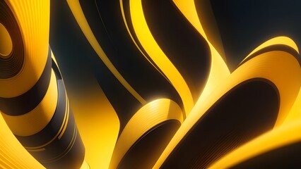 黄色と黒のラインが巻き付く抽象的な背景イラスト