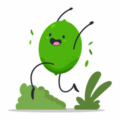Laughing lime vector cartoon character isolated on a white background.
