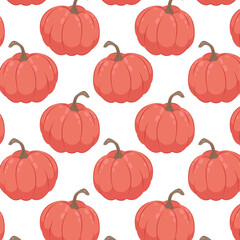 Pattern with orange pumpkin. Autumn pumpkin in flat style on a white background. Pattern for textile, wrapping paper, background. Autumn background.