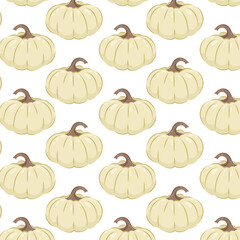 Pattern with white pumpkin. Autumn pumpkin in flat style on a white background. Pattern for textile, wrapping paper, background. Autumn background.