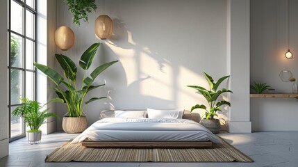 A Scandinavian-Style Bedroom Interior, Simple And Inviting, High Quality, HD