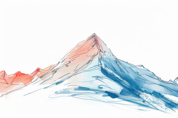 A single line drawing of a mountain, with the peak highlighted in color 