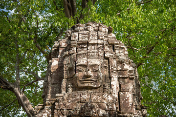 Stone faces of Bayon temple, Angkor Thom, Siem Reap, Cambodia