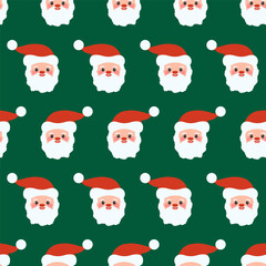 Seamless pattern cute Santa Claus face. Happy new year repeating background. Holiday cartoon character in winter season. Flat vector illustration 