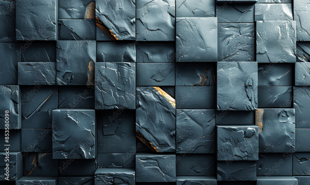 Poster futuristic high-tech 3d cube wall texture in dark setting - modern abstract geometric pattern for ar