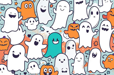 halloween ghost pattern. Cute smiling ghost repeat print background.