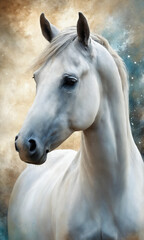 Fototapeta premium Fantasy Illustration of a wild Horse. Digital art style wallpaper background.