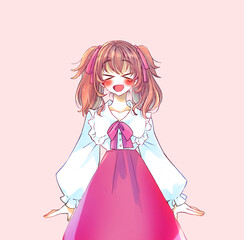 ロリータ服の女性　はしゃぐ　赤色