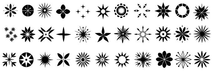 Y2k abstract shapes and figures. Hand drawn star sparkle shine of doodle set. Star shine twinkle glow, spark glitter, magic party light vector illustration. Hand drawn sketch doodle style line sparkle