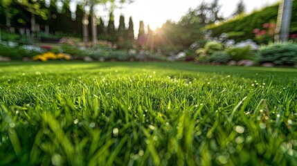 Lush Green Garden Grass in Close-Up