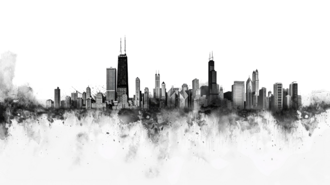 Silhouette of Chicago skyline on white background - Powered by Adobe