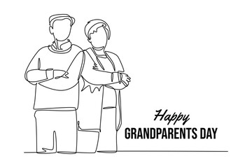 Happy Grand Parents Day Concept. Single line draw design vector graphic illustration.