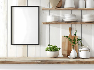 frame mockup for kitchen room, blank canvas, generated ai 