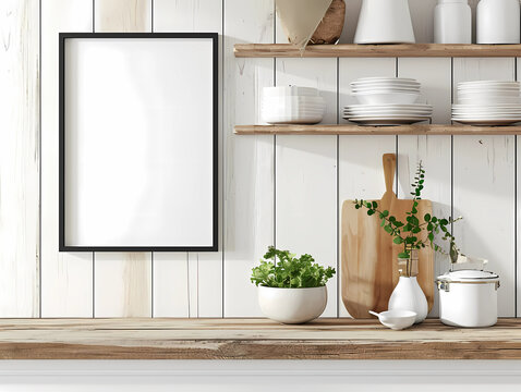 frame mockup for kitchen room, blank canvas, generated ai 