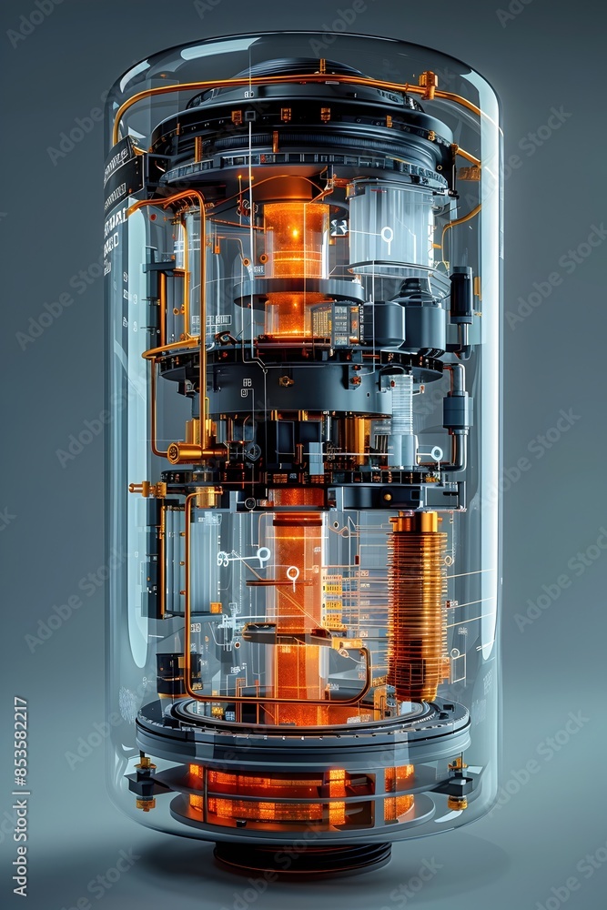 Poster cutaway diagram of an iron-air battery showcasing its internal structure and chemical reaction proce