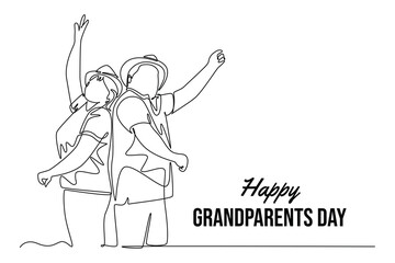 Obraz premium Happy Grand Parents Day Concept. Single line draw design vector graphic illustration.
