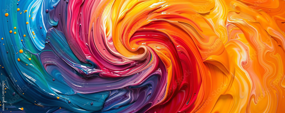 Poster a swirl of vibrant colors blending together, creating a mesmerizing pattern.
