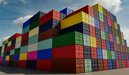 Neatly stacked containers on the port yard