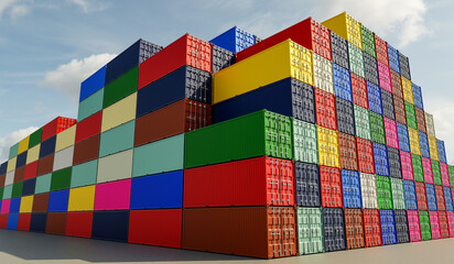 Neatly stacked containers on the port yard