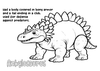 coloring book dinosaur and unique fact about Ankylosaurus