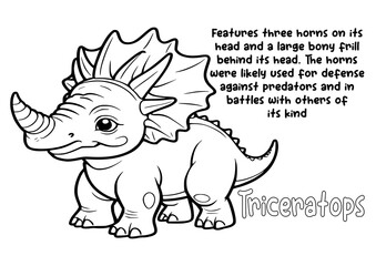 coloring book dinosaur and unique fact about Triceratops