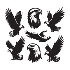vector Bald Eagle set silhouette black in white background
