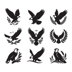 vector Bald Eagle set silhouette black in white background