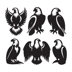 Naklejka premium vector Bald Eagle set silhouette black in white background