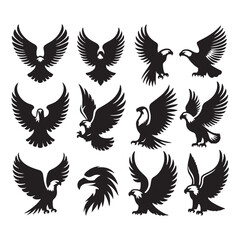 vector Bald Eagle set silhouette black in white background