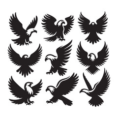 vector Bald Eagle set silhouette black in white background
